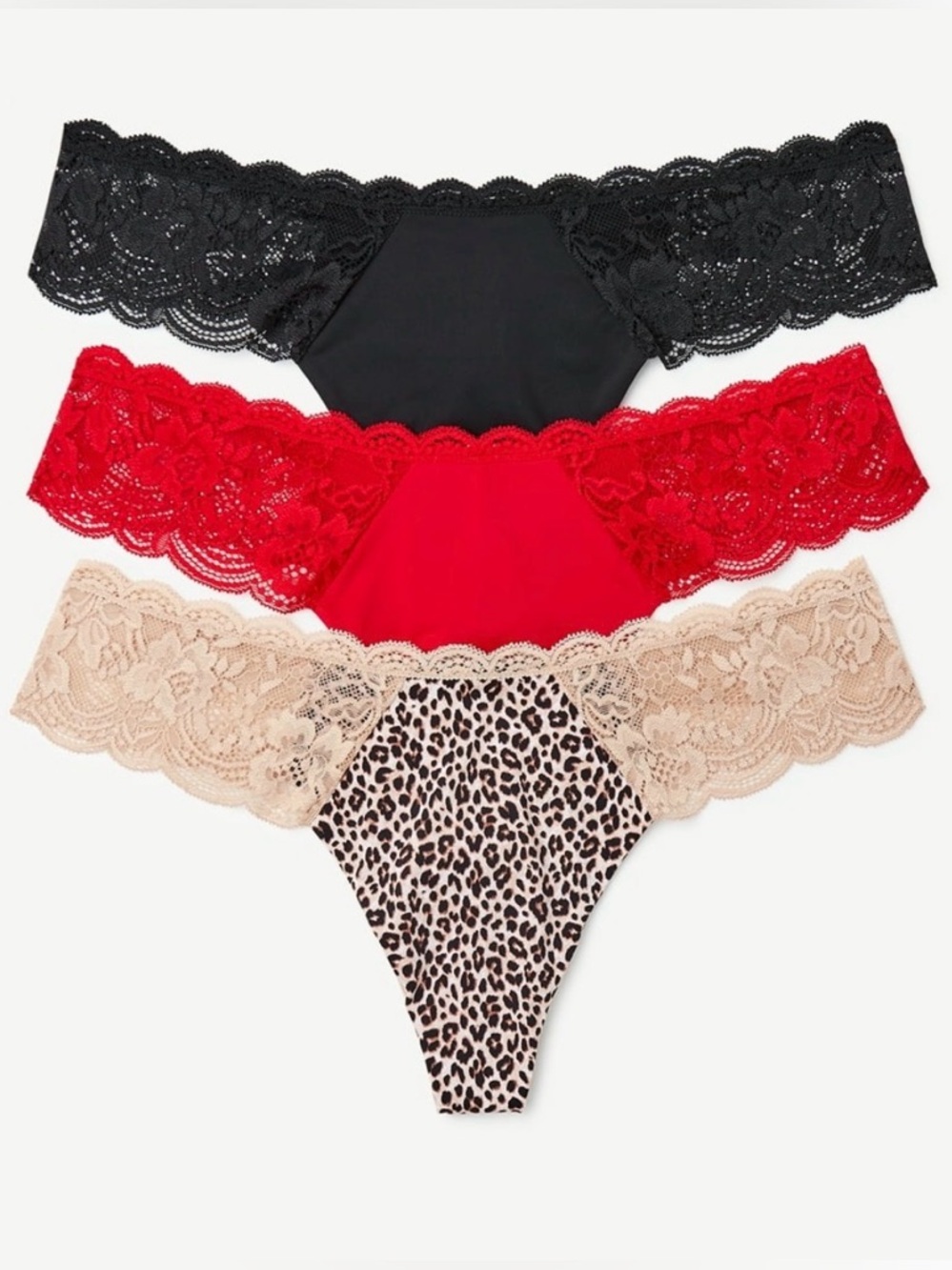 Joyspun Women's Microfiber and Lace Thong Panties, 3-Pack, Sizes XXL(20)